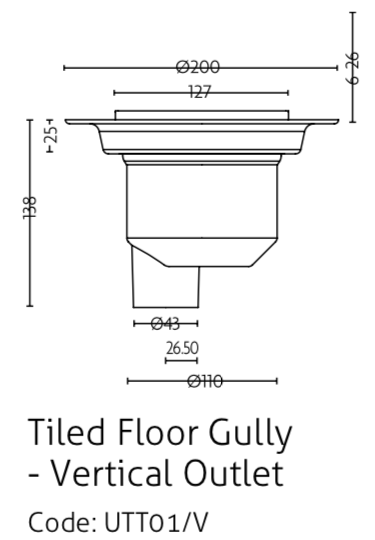 Impey waste for Tiled floors with vertical outlet